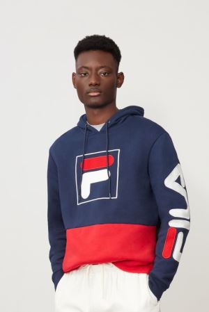 FILA Tony Hoodies Navy / Red,Mens Clothing | CA.VOQXHG953